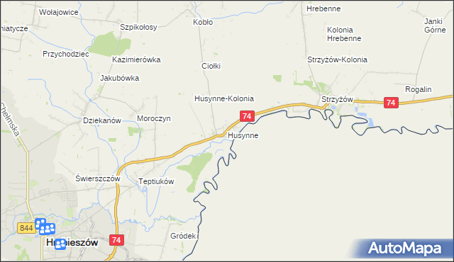 mapa Husynne gmina Hrubieszów, Husynne gmina Hrubieszów na mapie Targeo