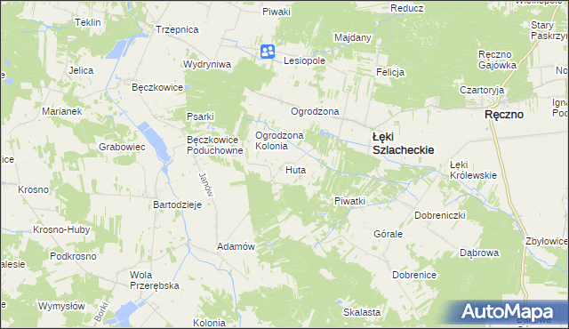 mapa Huta gmina Łęki Szlacheckie, Huta gmina Łęki Szlacheckie na mapie Targeo