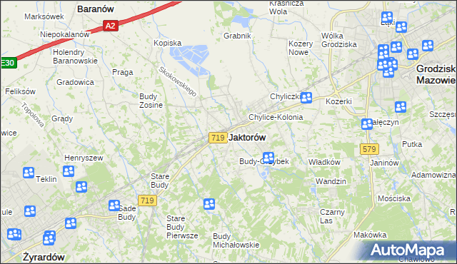 mapa Jaktorów, Jaktorów na mapie Targeo