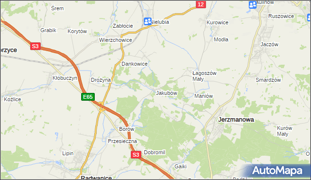 mapa Jakubów gmina Radwanice, Jakubów gmina Radwanice na mapie Targeo