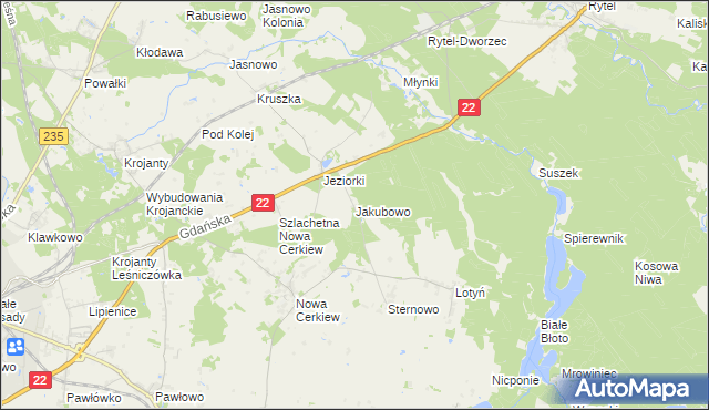 mapa Jakubowo gmina Chojnice, Jakubowo gmina Chojnice na mapie Targeo