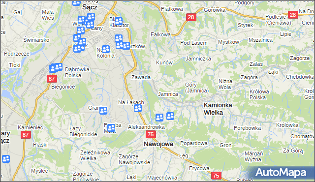 mapa Jamnica gmina Kamionka Wielka, Jamnica gmina Kamionka Wielka na mapie Targeo