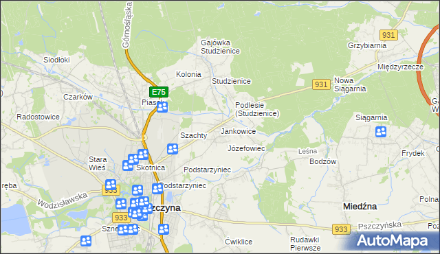 mapa Jankowice gmina Pszczyna, Jankowice gmina Pszczyna na mapie Targeo