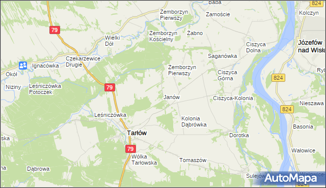 mapa Janów gmina Tarłów, Janów gmina Tarłów na mapie Targeo