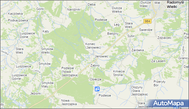 mapa Janowiec gmina Radomyśl Wielki, Janowiec gmina Radomyśl Wielki na mapie Targeo