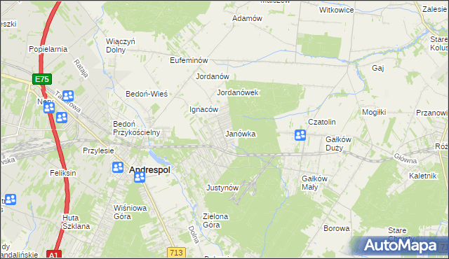 mapa Janówka gmina Andrespol, Janówka gmina Andrespol na mapie Targeo