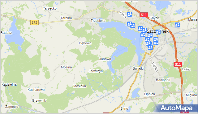 mapa Janowo gmina Szczecinek, Janowo gmina Szczecinek na mapie Targeo