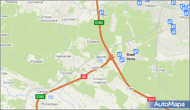 mapa Jasiniec gmina Białe Błota, Jasiniec gmina Białe Błota na mapie Targeo