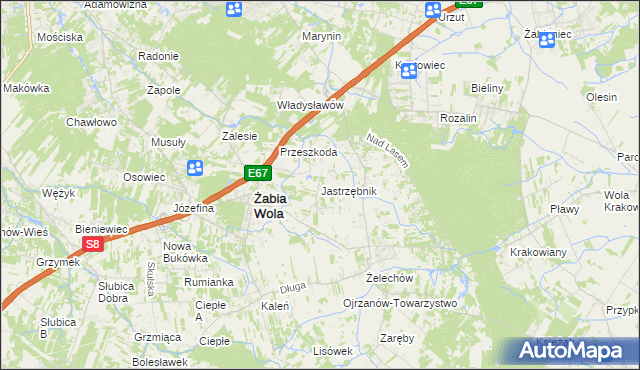 mapa Jastrzębnik gmina Żabia Wola, Jastrzębnik gmina Żabia Wola na mapie Targeo