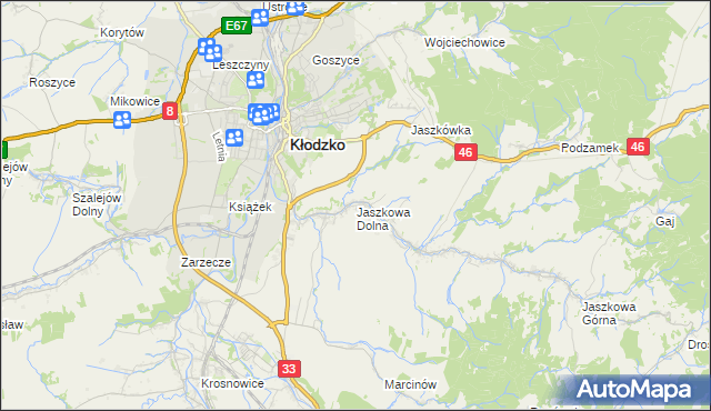 mapa Jaszkowa Dolna, Jaszkowa Dolna na mapie Targeo