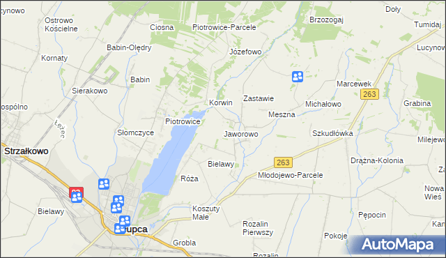 mapa Jaworowo gmina Słupca, Jaworowo gmina Słupca na mapie Targeo