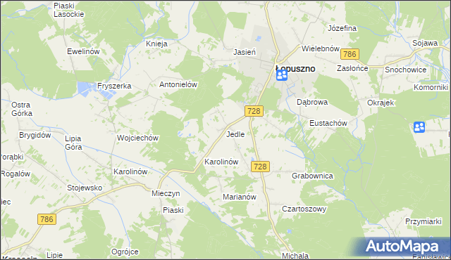 mapa Jedle gmina Łopuszno, Jedle gmina Łopuszno na mapie Targeo