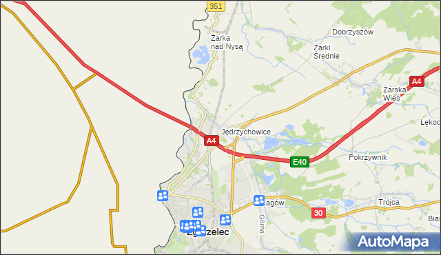 mapa Jędrzychowice gmina Zgorzelec, Jędrzychowice gmina Zgorzelec na mapie Targeo