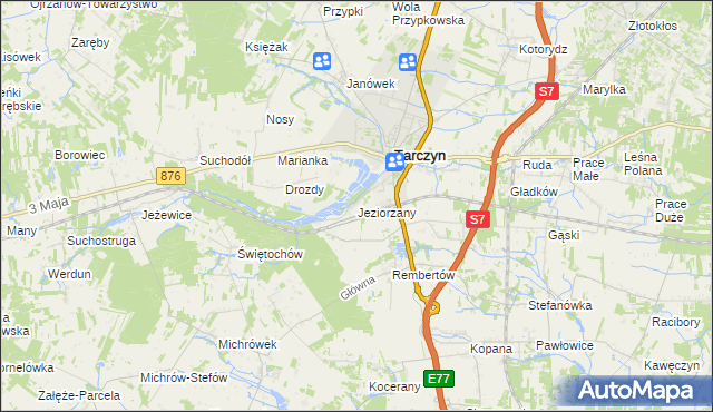 mapa Jeziorzany gmina Tarczyn, Jeziorzany gmina Tarczyn na mapie Targeo