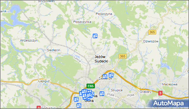 mapa Jeżów Sudecki, Jeżów Sudecki na mapie Targeo