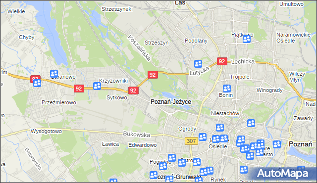 mapa Jeżyce gmina Poznań, Jeżyce gmina Poznań na mapie Targeo