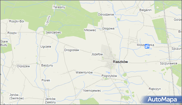 mapa Józefów gmina Raszków, Józefów gmina Raszków na mapie Targeo