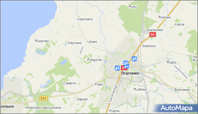 mapa Józefowo gmina Braniewo, Józefowo gmina Braniewo na mapie Targeo