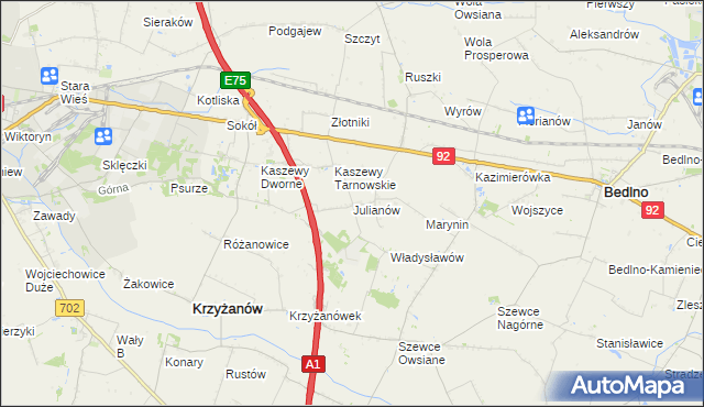mapa Julianów gmina Krzyżanów, Julianów gmina Krzyżanów na mapie Targeo