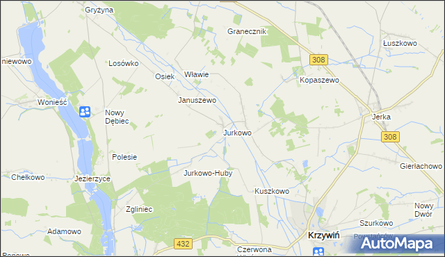 mapa Jurkowo gmina Krzywiń, Jurkowo gmina Krzywiń na mapie Targeo