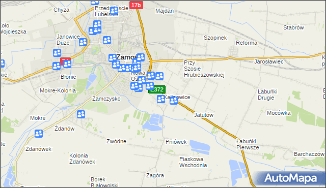 mapa Kalinowice gmina Zamość, Kalinowice gmina Zamość na mapie Targeo