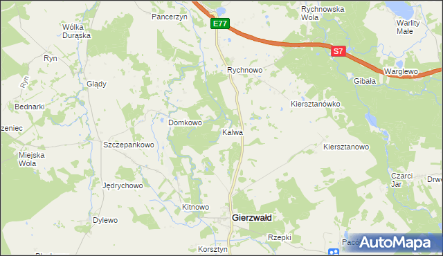 mapa Kalwa gmina Grunwald, Kalwa gmina Grunwald na mapie Targeo