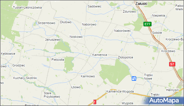 mapa Kamienica gmina Załuski, Kamienica gmina Załuski na mapie Targeo