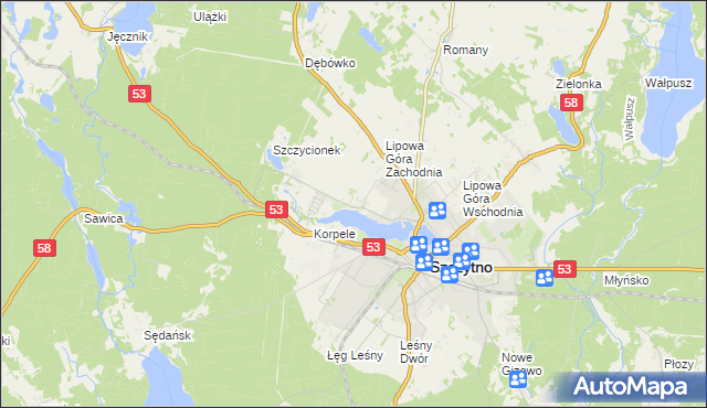 mapa Kamionek gmina Szczytno, Kamionek gmina Szczytno na mapie Targeo