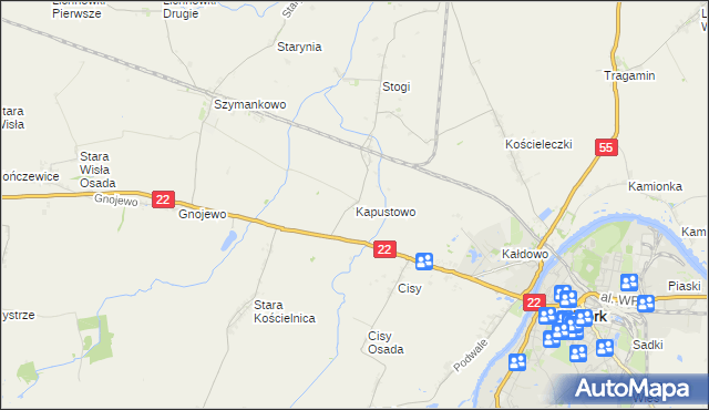 mapa Kapustowo gmina Malbork, Kapustowo gmina Malbork na mapie Targeo