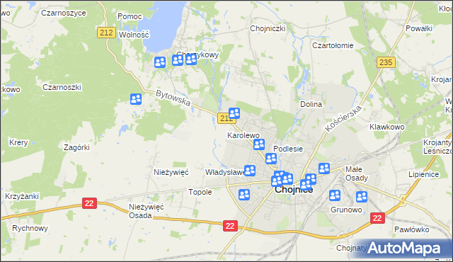 mapa Karolewo gmina Chojnice, Karolewo gmina Chojnice na mapie Targeo