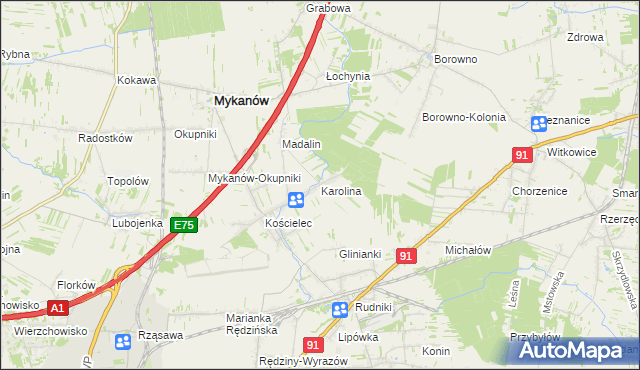 mapa Karolina gmina Rędziny, Karolina gmina Rędziny na mapie Targeo