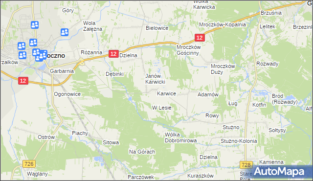 mapa Karwice gmina Opoczno, Karwice gmina Opoczno na mapie Targeo