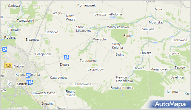 mapa Kazimierzów gmina Koluszki, Kazimierzów gmina Koluszki na mapie Targeo