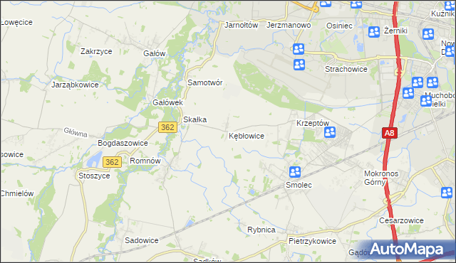 mapa Kębłowice gmina Kąty Wrocławskie, Kębłowice gmina Kąty Wrocławskie na mapie Targeo