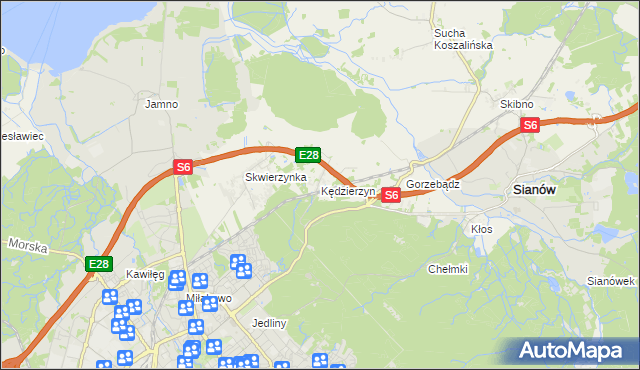 mapa Kędzierzyn gmina Sianów, Kędzierzyn gmina Sianów na mapie Targeo