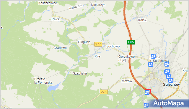 mapa Kije gmina Sulechów, Kije gmina Sulechów na mapie Targeo