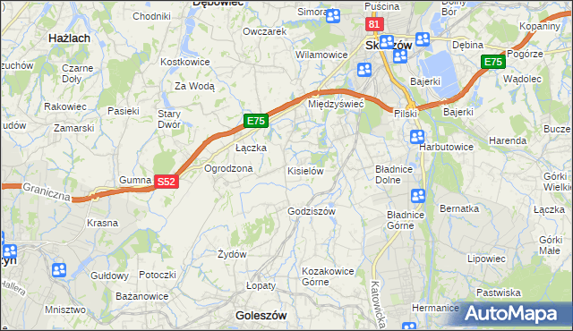 mapa Kisielów gmina Goleszów, Kisielów gmina Goleszów na mapie Targeo