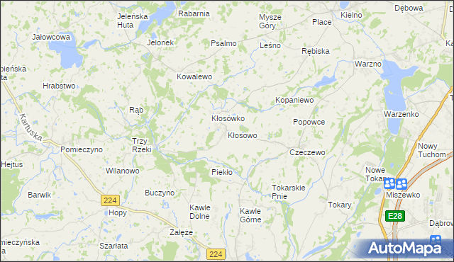 mapa Kłosowo gmina Przodkowo, Kłosowo gmina Przodkowo na mapie Targeo