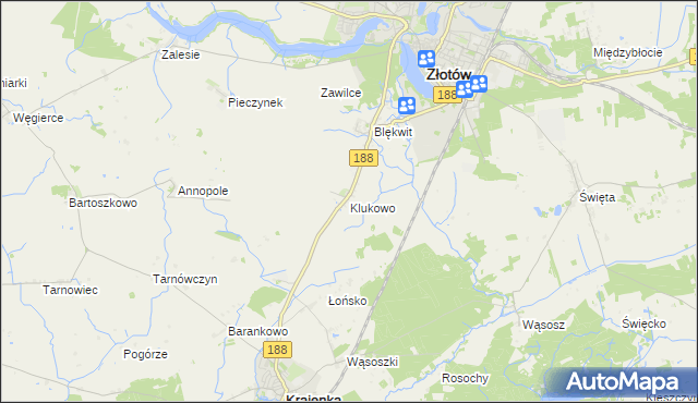 mapa Klukowo gmina Złotów, Klukowo gmina Złotów na mapie Targeo