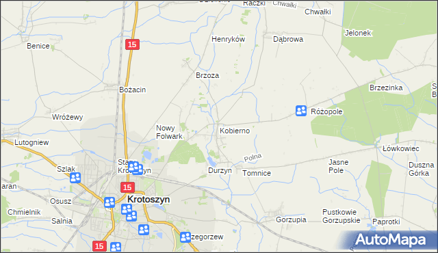 mapa Kobierno gmina Krotoszyn, Kobierno gmina Krotoszyn na mapie Targeo