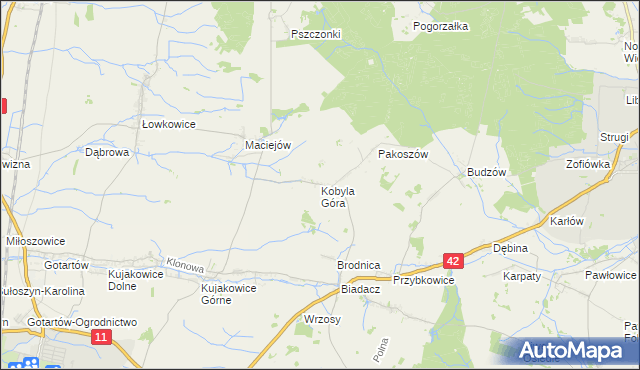 mapa Kobyla Góra gmina Gorzów Śląski, Kobyla Góra gmina Gorzów Śląski na mapie Targeo