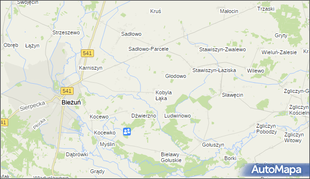 mapa Kobyla Łąka gmina Bieżuń, Kobyla Łąka gmina Bieżuń na mapie Targeo