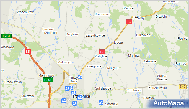 mapa Kobylice gmina Trzebnica, Kobylice gmina Trzebnica na mapie Targeo