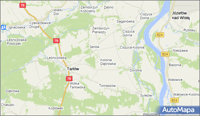 mapa Kolonia Dąbrówka gmina Tarłów, Kolonia Dąbrówka gmina Tarłów na mapie Targeo