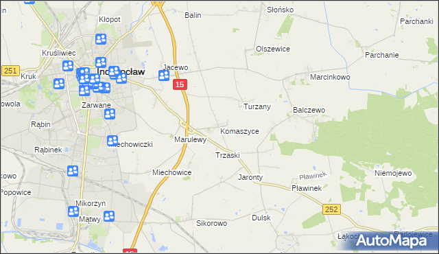 mapa Komaszyce gmina Inowrocław, Komaszyce gmina Inowrocław na mapie Targeo