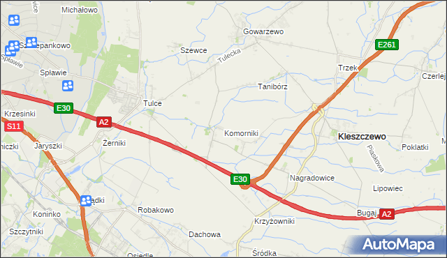 mapa Komorniki gmina Kleszczewo, Komorniki gmina Kleszczewo na mapie Targeo