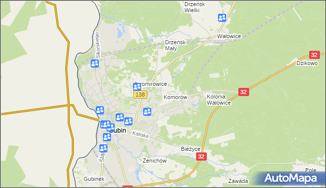 mapa Komorów gmina Gubin, Komorów gmina Gubin na mapie Targeo