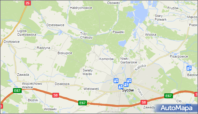 mapa Komorów gmina Syców, Komorów gmina Syców na mapie Targeo