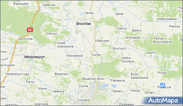 mapa Konary gmina Brochów, Konary gmina Brochów na mapie Targeo