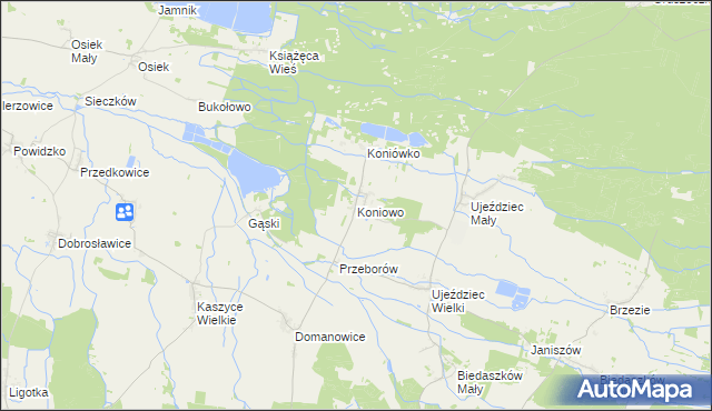 mapa Koniowo gmina Trzebnica, Koniowo gmina Trzebnica na mapie Targeo